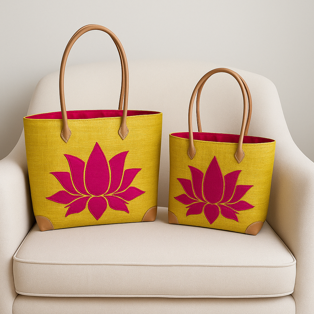 Lotus Bloom Woven Tote Set — Sunshine Yellow — handwoven tote