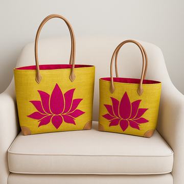 Lotus Bloom Woven Tote Set — Sunshine Yellow — handwoven tote