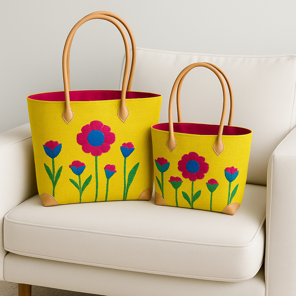 Poppy Field Woven Tote Set — Marigold — handwoven tote