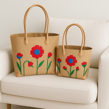 Poppy Field Woven Tote Set — Natural Sand — handwoven tote