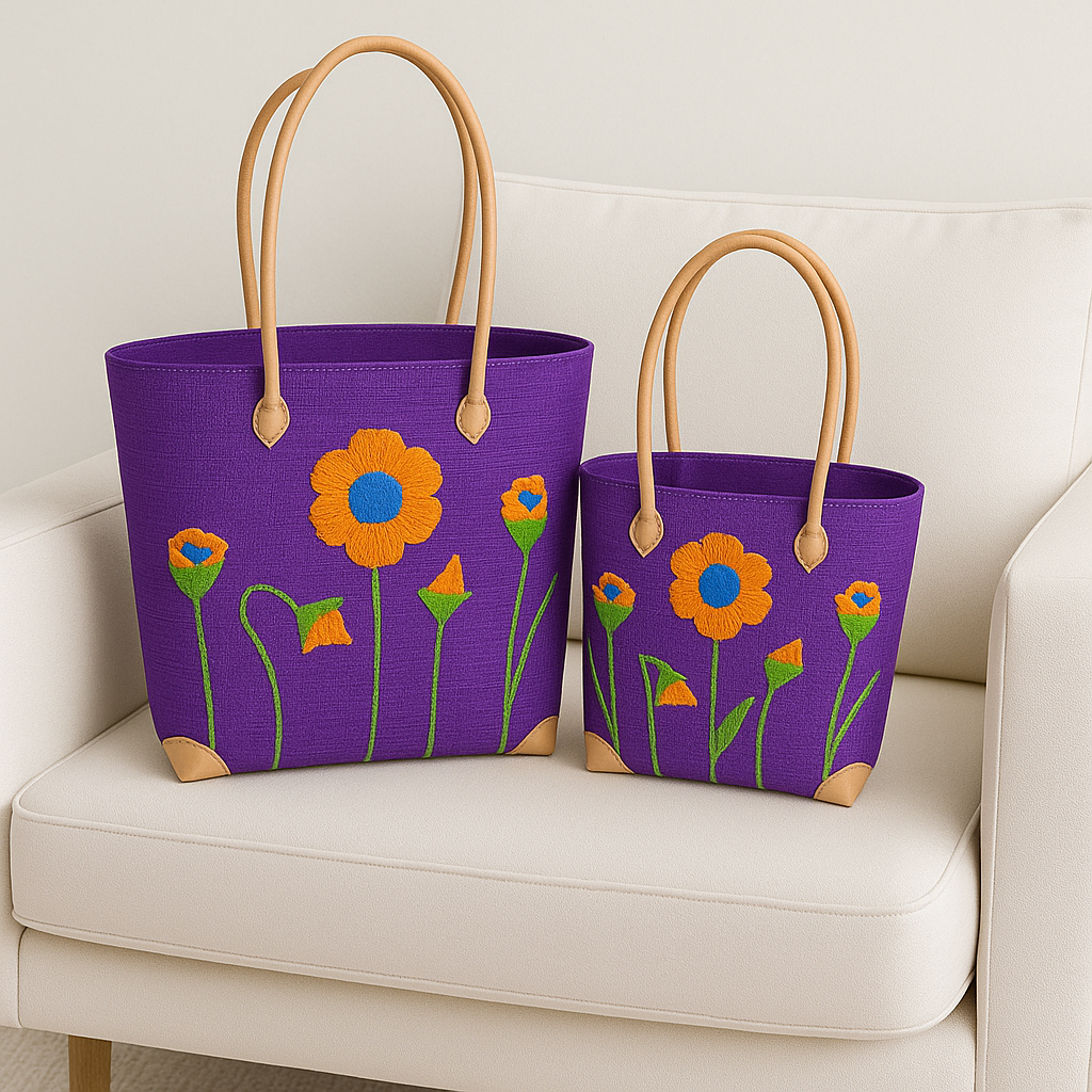 Wildflower Meadow Woven Tote Set — Royal Purple — handwoven tote