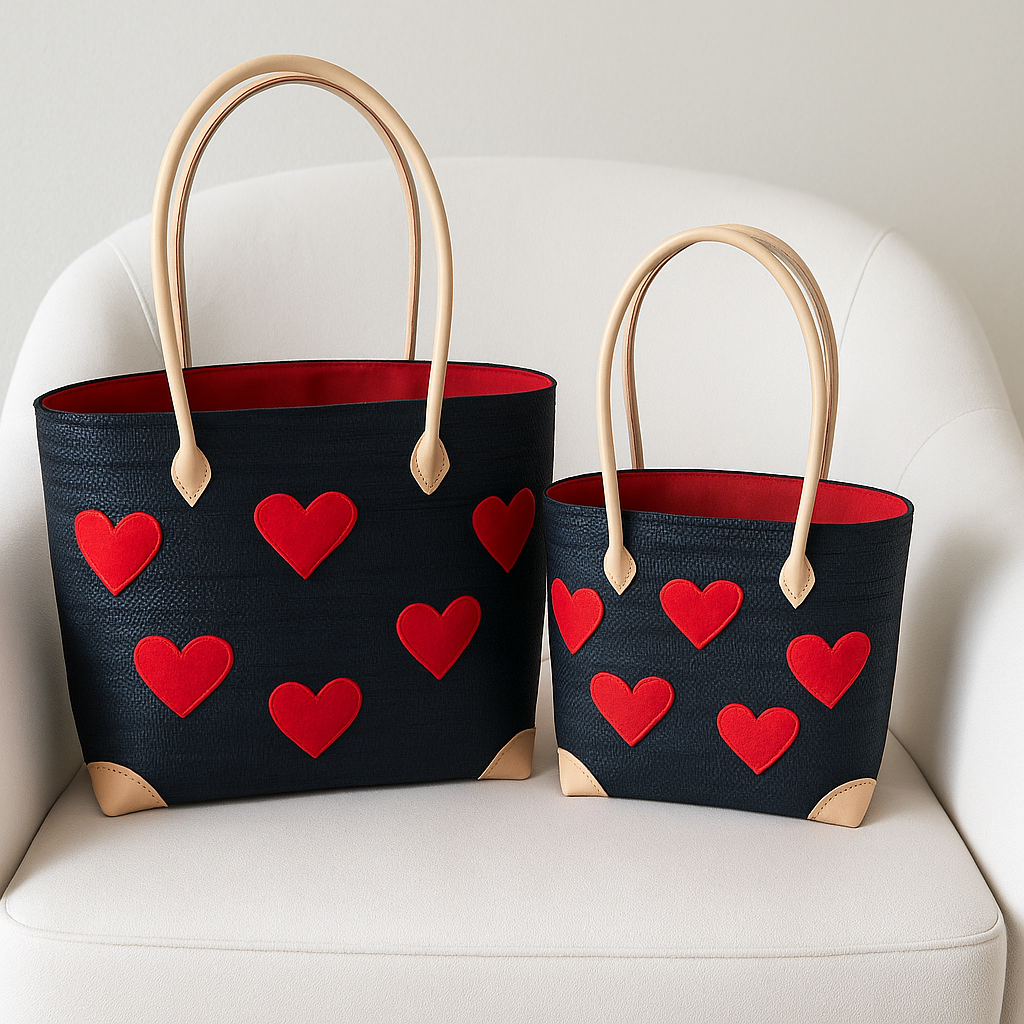 Sweetheart Woven Tote Set — Black — handwoven tote