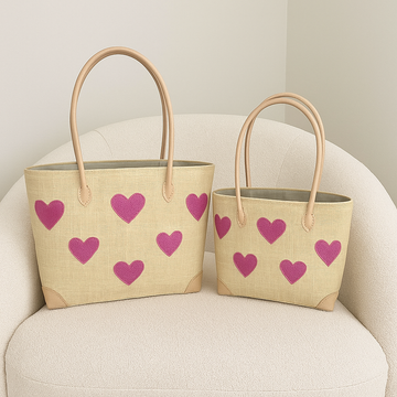 Blush Hearts Woven Tote Set — Ivory — handwoven tote