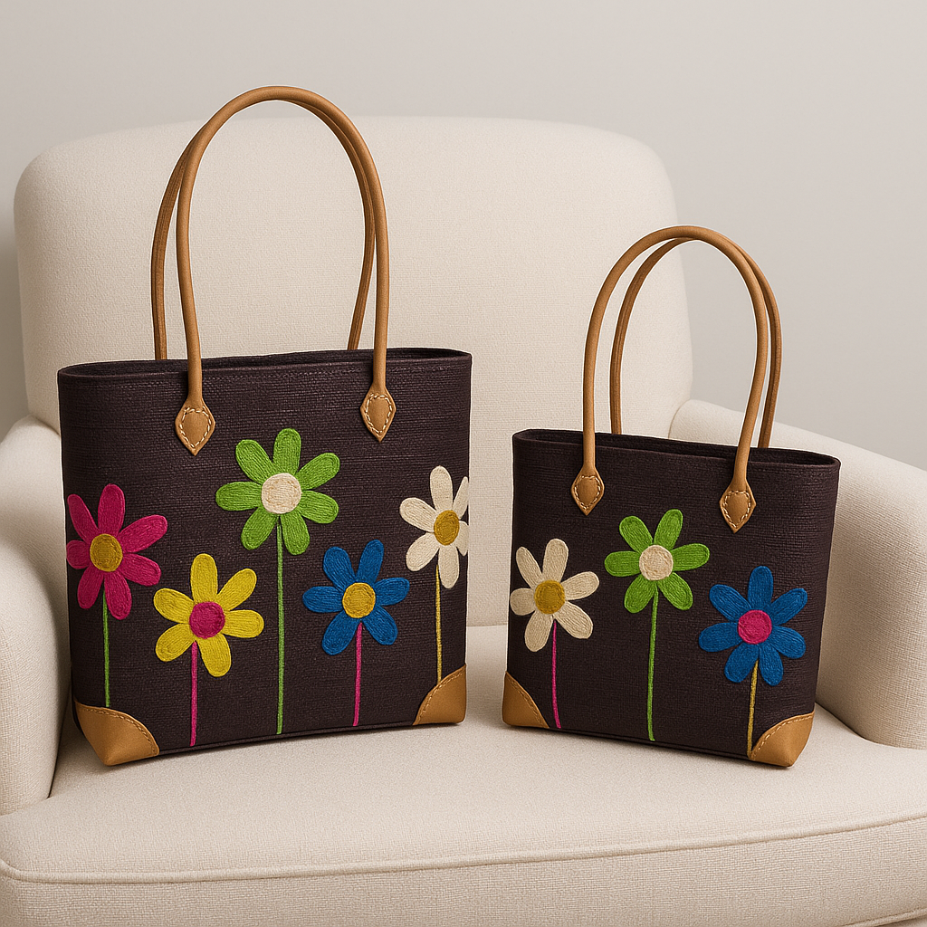 Wildflower Meadow Woven Tote Set — Espresso — handwoven tote
