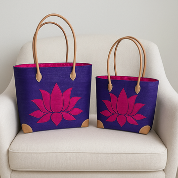 Lotus Bloom Woven Tote Set — Plum Purple — handwoven tote