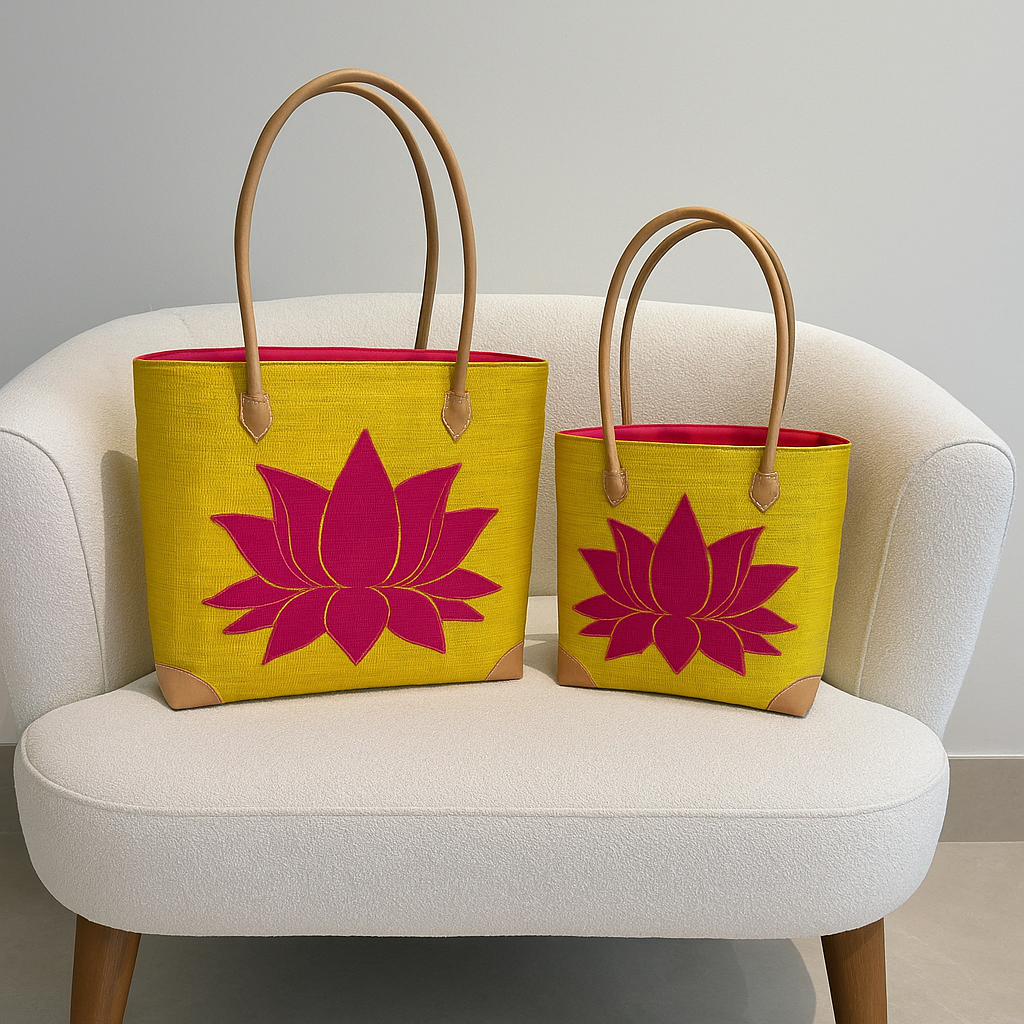 Lotus Bloom Woven Tote Set — Golden Yellow — handwoven tote