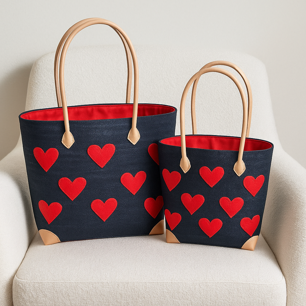 Sweetheart Woven Tote Set — Indigo — handwoven tote